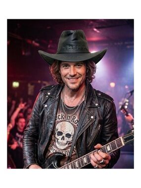 Men's Black Leather Rock a Billy Western Hat Size 8 1/4